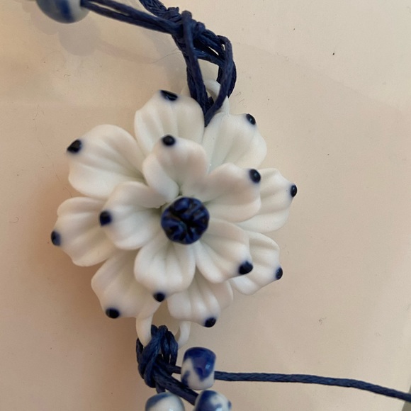 Ceramic Bead Charm Leaf Necklace BOHO Cord - Picture 3 of 9